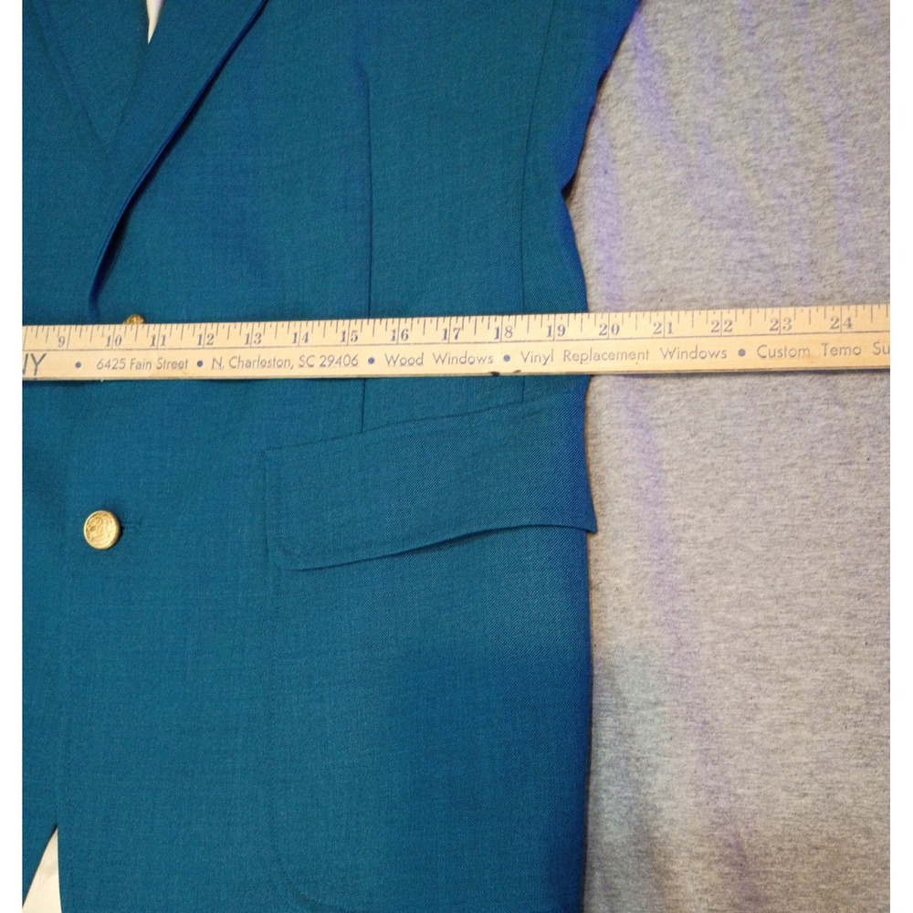Michael Sterns Vintage Mens Teal Blue Blazer Gold Crest Buttons Made in USA - Picture 9 of 13